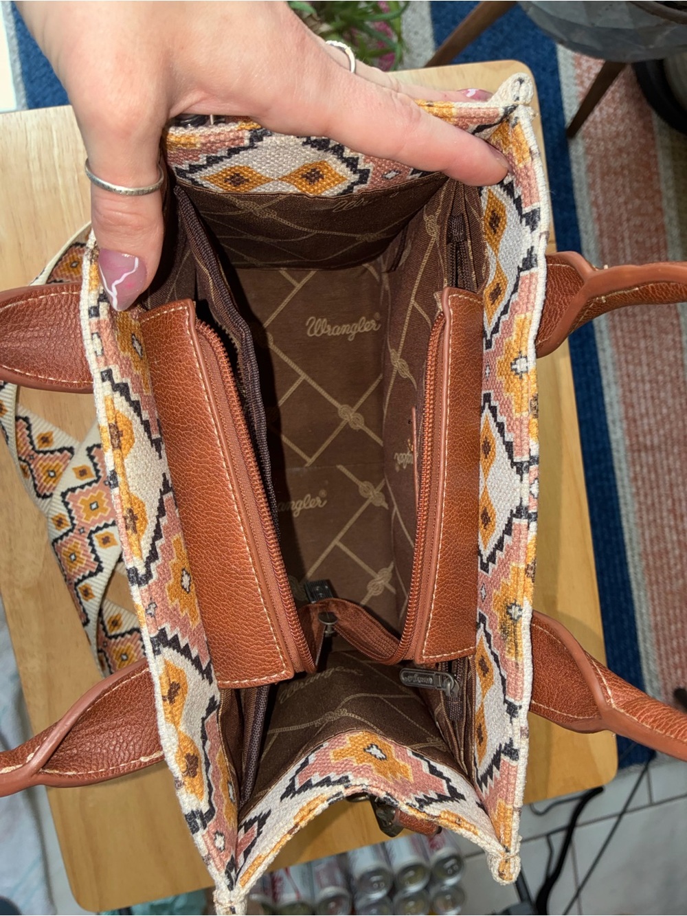 ⁠Wrangler Aztec Canvas Crossbody Tote Bag Western Southwestern Boho⁠ - Picture 8 of 9